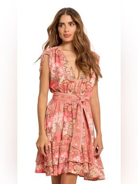 NWT Cosita Linda Pink Floral Tie-Back Swim Coverup with Ruffle Trim
